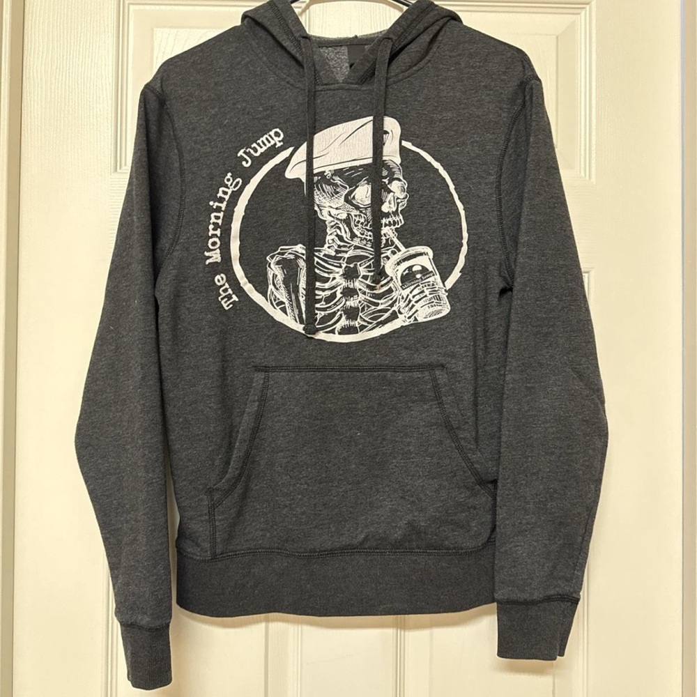 Grey and white “The Morning Jump” hoodie